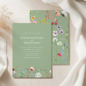 Elegant Wildflower Sage Green Wedding Invitation 招待状
