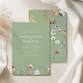 Elegant Wildflower Sage Green Wedding Invitation 招待状