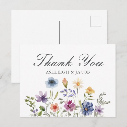 Elegant Wildflower Spring Wedding Custom Thank You ポストカード (正面/裏面)