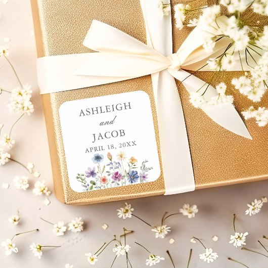 Elegant Wildflower Spring Wedding Personalized スクエアシール