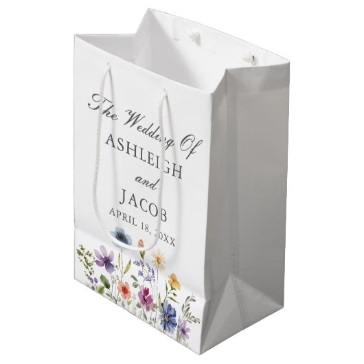 Elegant Wildflower Spring Wedding Personalized ミディアムペーパーバッグ (正面アングル)