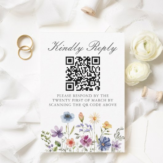 Elegant Wildflower Spring Wedding QR Code Scan 出欠カード