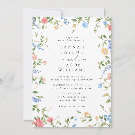 Elegant Wildflower Summer QR Code RSVP Wedding 招待状 (正面)