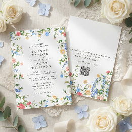 Elegant Wildflower Summer QR Code RSVP Wedding 招待状