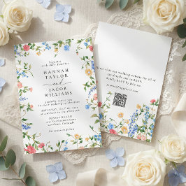Elegant Wildflower Summer QR Code RSVP Wedding 招待状