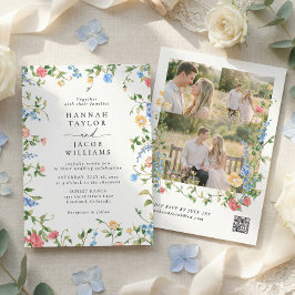 Elegant Wildflower Three Photo RSVP Wedding 招待状