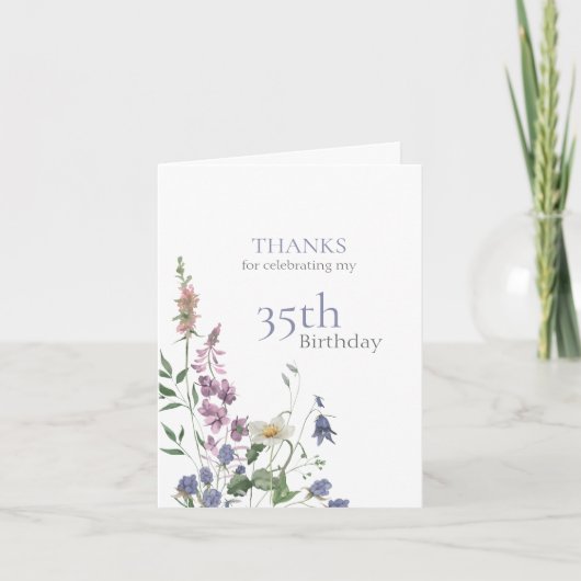Elegant Wildflower Watercolor Floral 35th Birthday サンキューカード (正面)