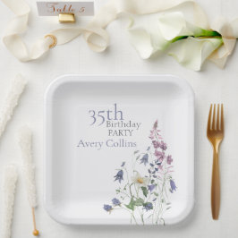 Elegant Wildflower Watercolor Floral 35th Birthday ペーパープレート