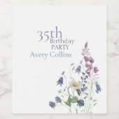 Elegant Wildflower Watercolor Floral 35th Birthday ワインラベル (シングルラベル)