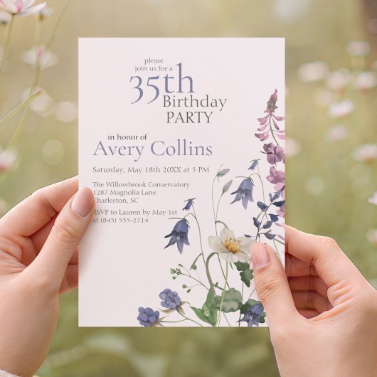 Elegant Wildflower Watercolor Floral 35th Birthday 招待状