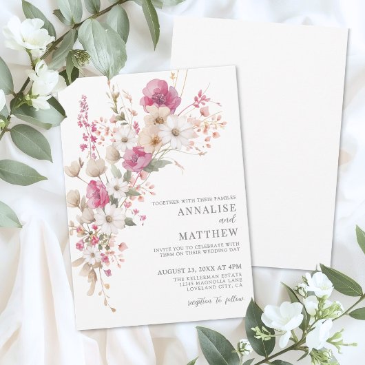 Elegant Wildflower Watercolor Floral Wedding 招待状