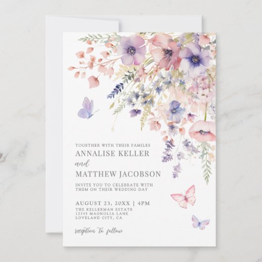 Elegant Wildflower Watercolor Floral Wedding 招待状 (正面)