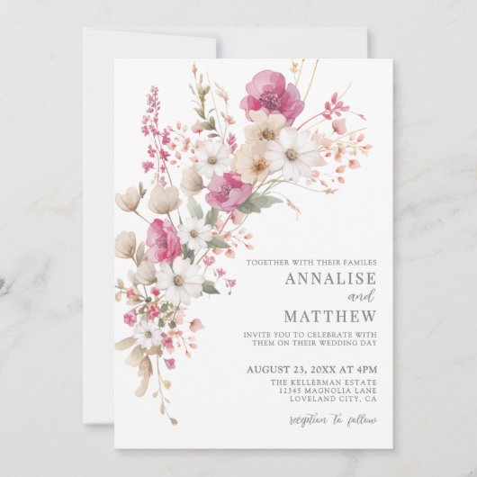 Elegant Wildflower Watercolor Floral Wedding 招待状 (正面)