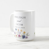 Elegant Wildflower Wedding Anniversary Custom コーヒーマグカップ (正面左)