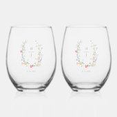 Elegant Wildflower Wedding Couple Drinkware Set ステムなしワイングラス (正面)