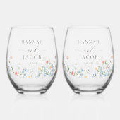 Elegant Wildflower Wedding Couple Drinkware Set ステムなしワイングラス (正面)
