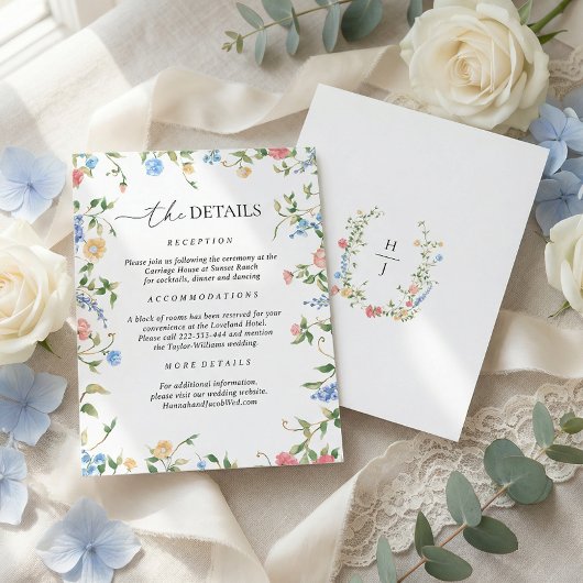 Elegant Wildflower Wedding Details エンクロージャーカード