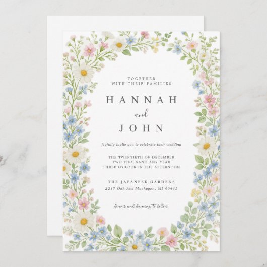 Elegant Wildflower Wedding Invitation 招待状 (正面/裏面)