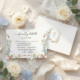 Elegant Wildflower Wedding Monogram 出欠カード