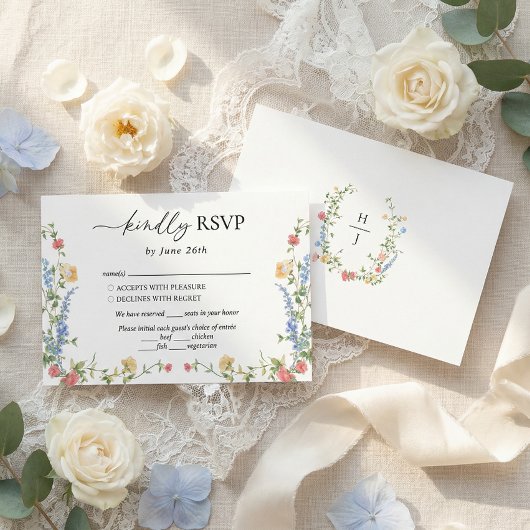Elegant Wildflower Wedding Monogram 出欠カード