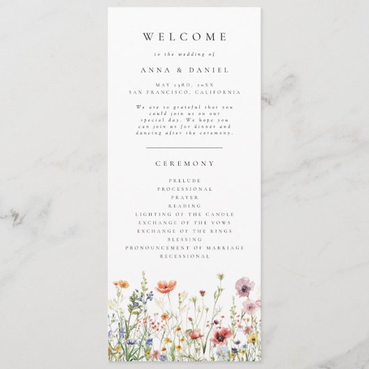 Elegant Wildflower Wedding Program プログラム (正面)