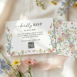 Elegant Wildflower Wedding QR Code RSVP Card