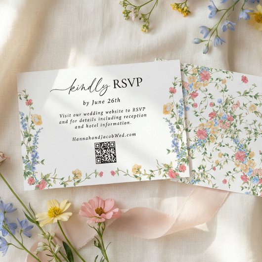 Elegant Wildflower Wedding QR Code RSVP Card