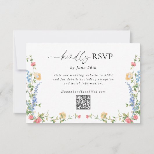 Elegant Wildflower Wedding QR Code RSVP Card (正面)