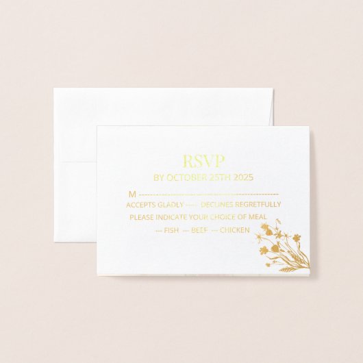 Elegant Wildflower Wedding RSVP Card 箔カード (封筒付き正面)