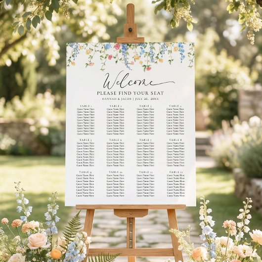 Elegant Wildflower Wedding Seating Chart Poster ポスター