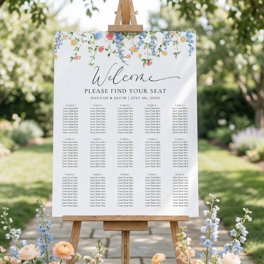 Elegant Wildflower Wedding Seating Chart Poster ポスター
