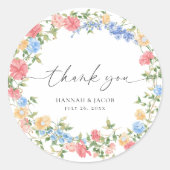 Elegant Wildflower Wedding Thank You Favor ラウンドシール (正面)