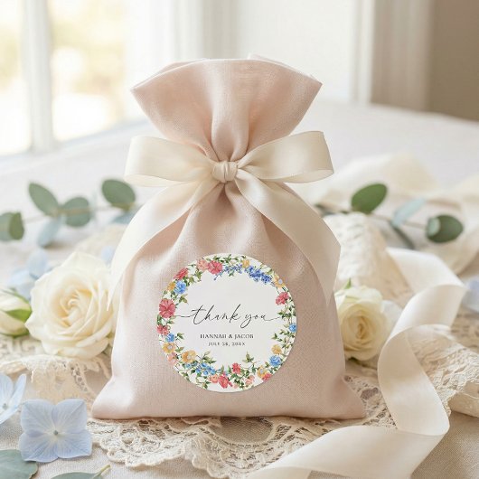 Elegant Wildflower Wedding Thank You Favor ラウンドシール