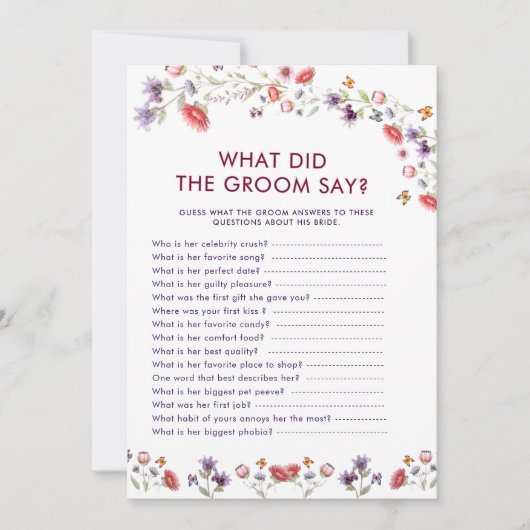 Elegant Wildflower What Did the Groom Say Game (正面)