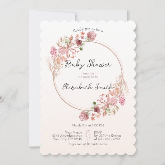 Elegant Wildflower Wreath Baby Shower Invitation 招待状 (正面)