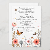 Elegant Wildflowers And Butterflies Wedding  招待状 (正面/裏面)