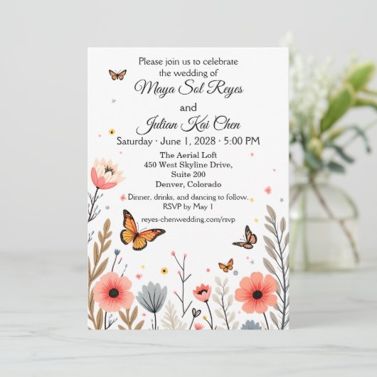 Elegant Wildflowers And Butterflies Wedding  招待状 (スタンド正面)