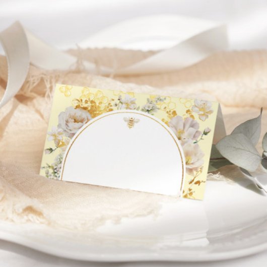 Elegant wildflowers bumble bee wedding place cards