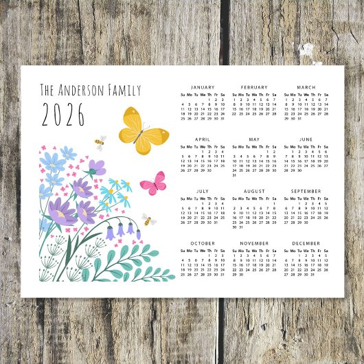 Elegant Wildflowers Butterfly Family Calendar 2026