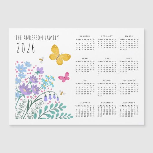 Elegant Wildflowers Butterfly Family Calendar 2026 (正面)