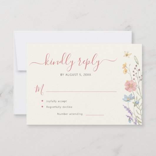 Elegant wildflowers floral wedding 出欠カード (正面)