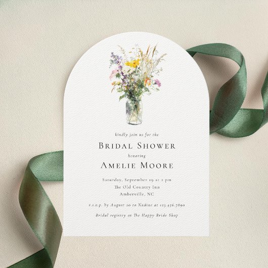Elegant Wildflowers Mason Jar Bridal Shower 招待状