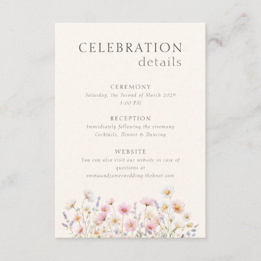 Elegant Wildflowers Wedding Ceremony Reception エンクロージャーカード (正面)