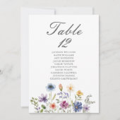 Elegant Wildflowers Wedding Table Number Card (正面)