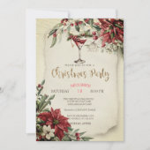 Elegant Wine Glass Lights Poinsettia Christmas  招待状 (正面)