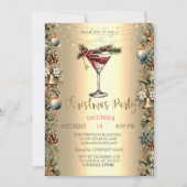 Elegant Wine Pinecones Bells Poinsettia Christmas  招待状 (正面)