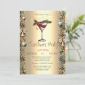 Elegant Wine Pinecones Bells Poinsettia Christmas  招待状 (スタンド正面)