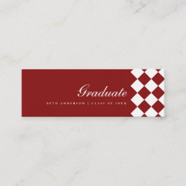 Elegant Wine Red Checkered Graduation Name Card スキニー名刺
