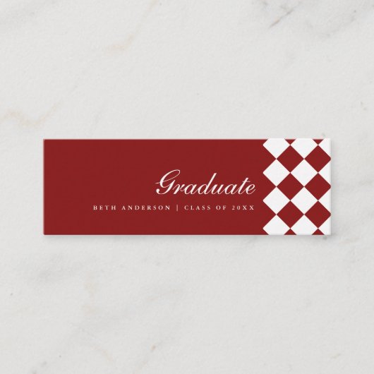 Elegant Wine Red Checkered Graduation Name Card スキニー名刺 (正面)
