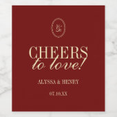 Elegant Wine Red "Cheers to Love" Wedding ワインラベル (シングルラベル)